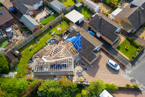 A home extension addition under construction.