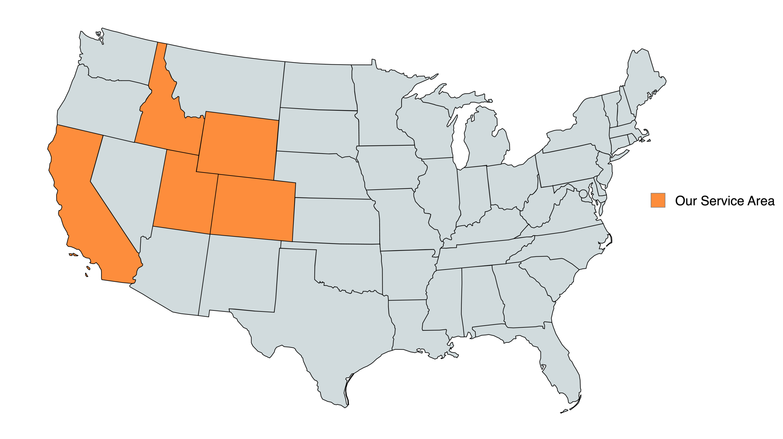 Map of states serviced by Blue Sky Engineering