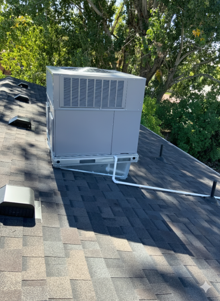 A/C Unit installed on a home's rooftop.