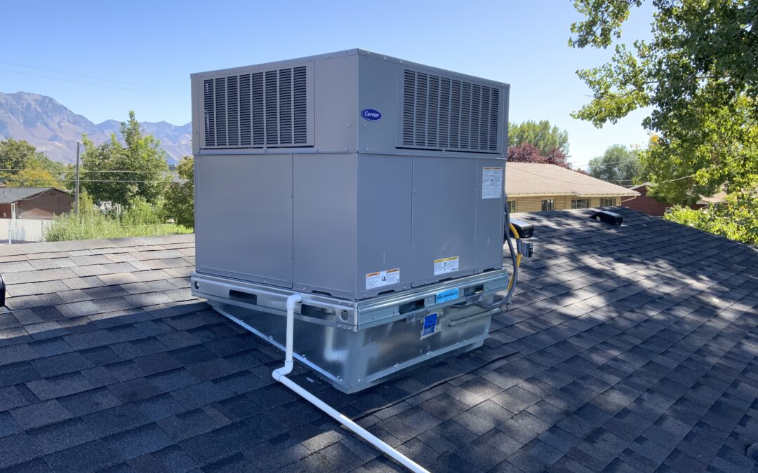 A/C Unit installed on a rooftop of a home.